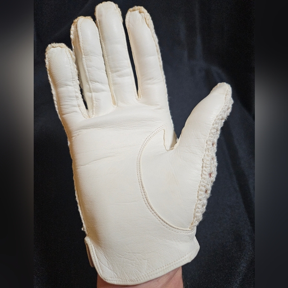 50s 60s Grandoe Leather & Crochet Cream Cottagecore Gloves Made in Itlay - Picture 9 of 15